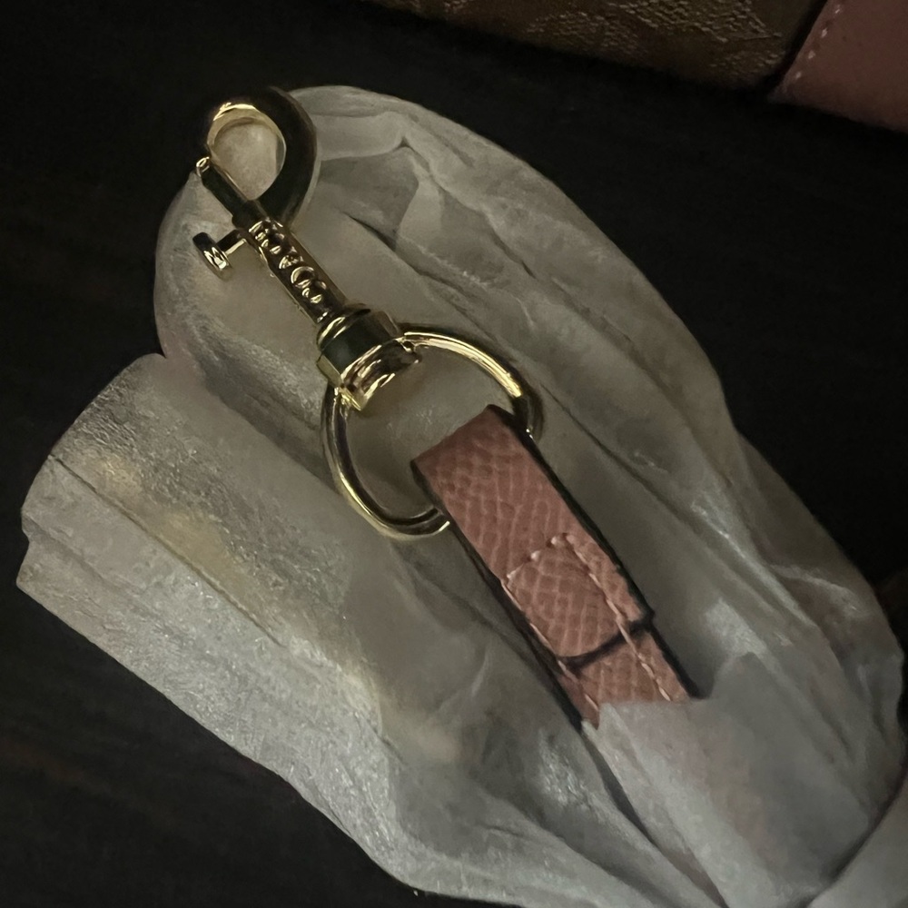 Coach Signature Canvas Wristlet in Pink and Brown with Long Strap - Picture 7 of 11